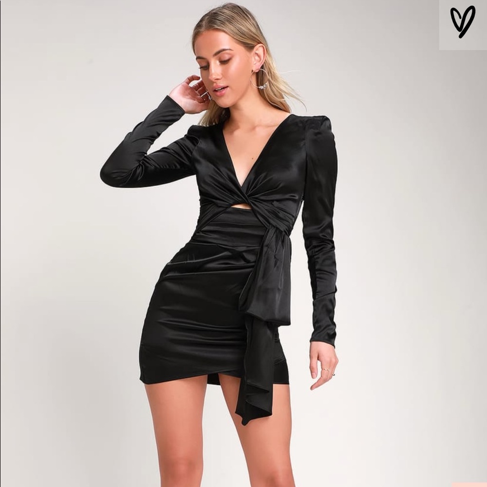 Pulse of the Night Black Satin Cutout Mini Dress